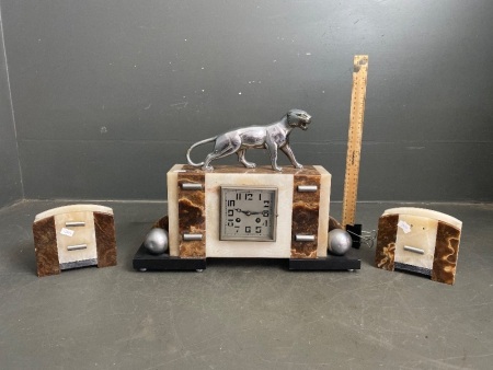 Art Deco Clock Set with Jaguar - no key