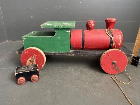 Large Vintage Wooden Pull Along Wooden Train + 1 Other