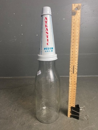 Repro 1 Quart Atlantic Oil Bottle with Tin Top and Dust Cover