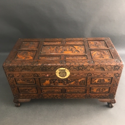 Carved Chinese Camphor Wood Chest