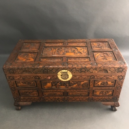 Carved Chinese Camphor Wood Chest