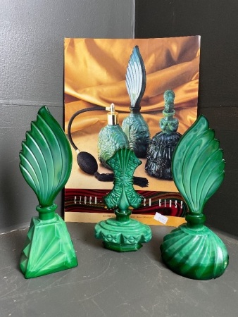 3 x Czech Malachite Perfume Bottles