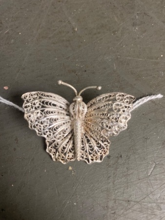 Antique Filigree Silver (925) Butterfly Brooch