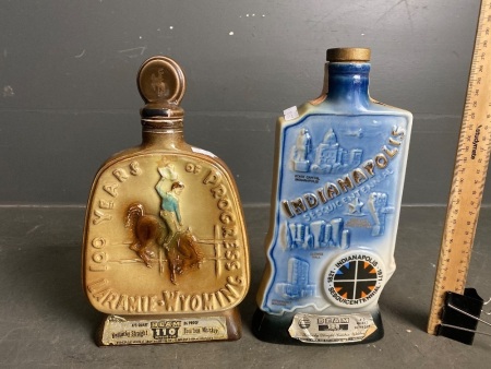 2x Vintage Embossed Ceramic Centennial Jim Beam Decanters