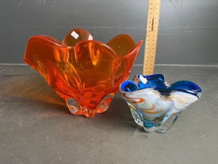 2 Murano Glass Ruffled Bowls