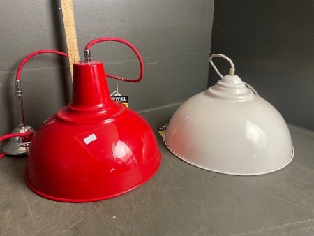 Two Hanging Industrial Style Hanging Metal Light Shades