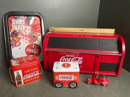 Coca Cola Pack with Toy Bike, Container, Tins and Tray