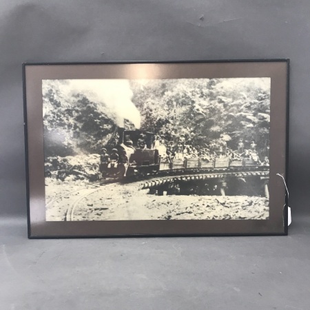 Vintage Blown Up Framed Photo of Tribal Natives on Steam Train c1920's PNG