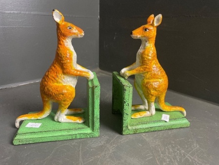 Two Cast Iron Kangaroo Book Ends