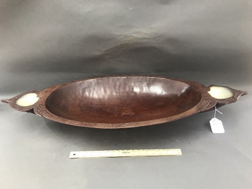 XL Kwila Wood Trobriand Island Feast Bowl with Inlaid Oyster Shells c1960's.