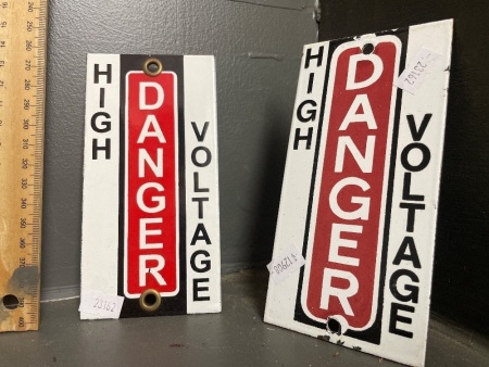 2 High Voltage Enamel Signs