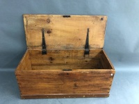 Antique Hoop Pine Blanket Box with Original Iron Lock & Hinges - 2