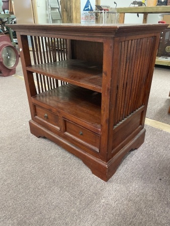 Small Wooden Cabinet with Slatted Sides