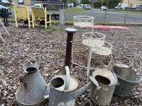 3 Tier Metal Plant Stand, Galvanised Watering Cans and Buckets with Cast Iron Table Stand - 2