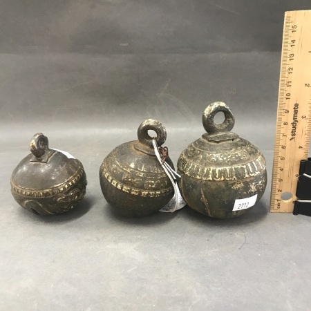 3 Ancient Bronze Burmese Animal Bells