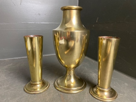 3 Piece Brass Pelligrini alter vases