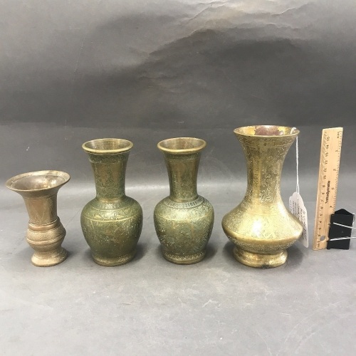 One Pair + 2 Other Antique Bell Bronze Vases c1920's