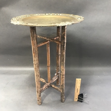 Vintage Chinese Brass Tray Table on Leopard Cane Legs