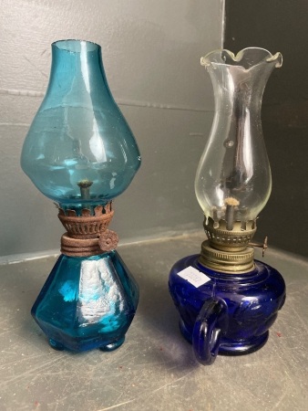 2 Mini Blue Glass Kero Lanterns