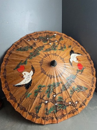 Vintage Oil Paper Handpainted Chinese Parasol