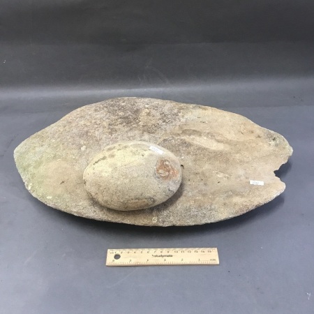 Large Ancient Aboriginal Grinding Board & Muller Stone from Cooper Creek Area -