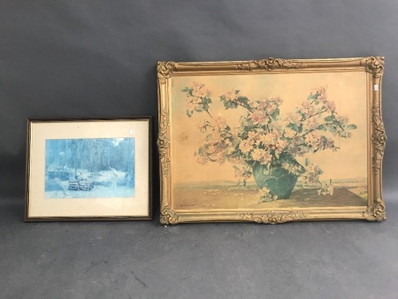 Large Vintage Wood & Gesso Frame + Woodcutters Print