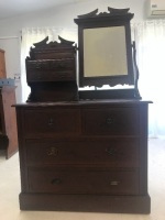 Antique Silky Oak Dresser with Mirror and Small Flight of Drawers Above