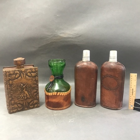 Collection of 3 Leather Covered Bottles + Jug