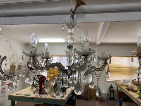 Vintage 5 Light Crystal and Glass Ceiling Chandelier