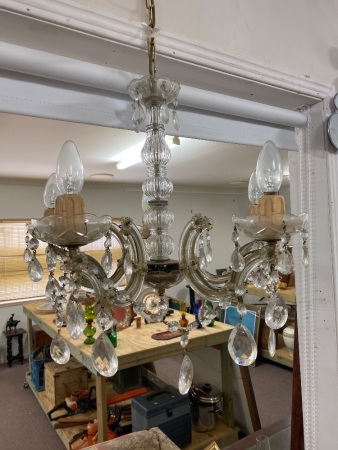 Vintage 5 Light Crystal and Glass Ceiling Chandelier