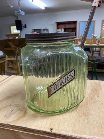 Large Uranium Glass Cookie Jar with Tin Screw Top