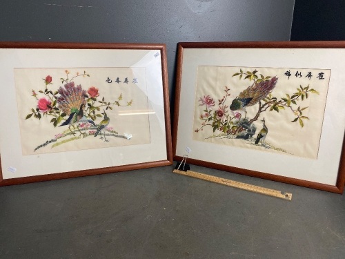 Two Asian Style Stitched Art Works