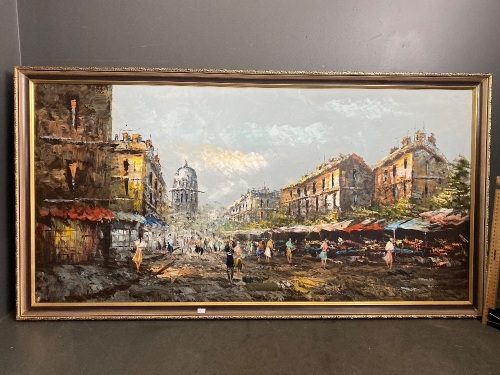 Large Oil on Board European Scene