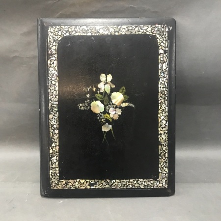 Vintage Laquerware Album Cover with Mother of Pearl Inlay