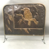 Rare Vintage Pressed Brass Kookaburra Fire Screen made by Mytton