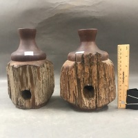 Pair Candlesticks Turned from Old Ironbark Fenceposts