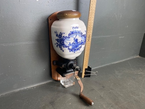 Wall Mounted Coffee Grinder with Ceramic (Dutch Scene) Bean Tank