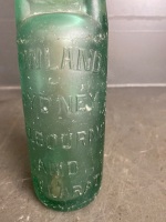 E. ROWLAND Green Glass Codd Neck Bottle with Marble and Embossed Lettering - chips to top - 250mm(H) - 3