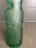 E. ROWLAND Green Glass Codd Neck Bottle with Marble and Embossed Lettering - chips to top - 250mm(H) - 4