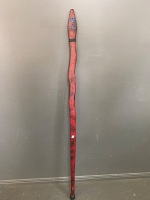 Long Hand Carved and Lacquered Ceremonial Walking Stick in the Shape of a Snake - Signed Bibby