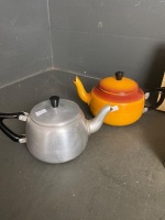 Three Vintage Tins & 2 Aluminium Teapots - 3