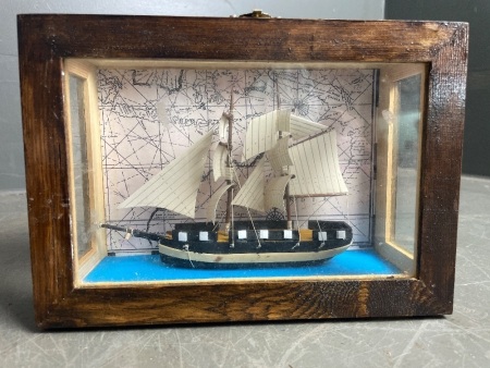 Model Boat in Timber/Glass Display Case