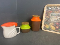 Large Lot of Vintage Kitchenalia inc. bakelite containers, tin & tray etc - 3