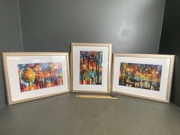 3 Framed/Glazed Prints by Nick Stilgoe - Titled - Streetlight, Through The Park and Quiet Street