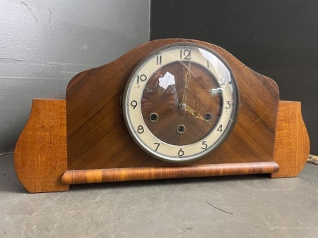 Walnut Veneer French Mantle Clock with Key