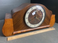 Walnut Veneer French Mantle Clock with Key - 2