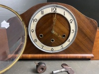 Walnut Veneer French Mantle Clock with Key - 3