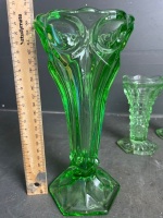 Large Lot of Green depression Glass Vases (2 Uranium) - 2