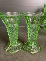 Large Lot of Green depression Glass Vases (2 Uranium) - 3