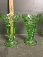 Large Lot of Green depression Glass Vases (2 Uranium) - 4